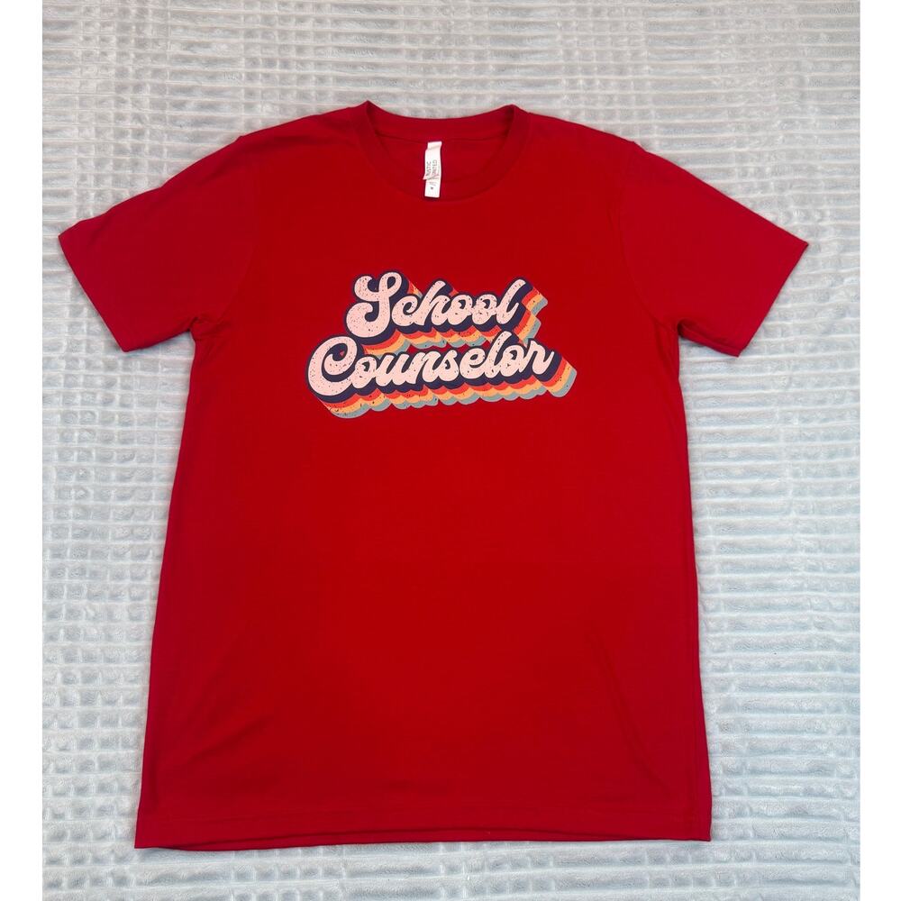 Womens Retro School Counselor  Red Graphic T Shirt Tee Shirt  Size Medium